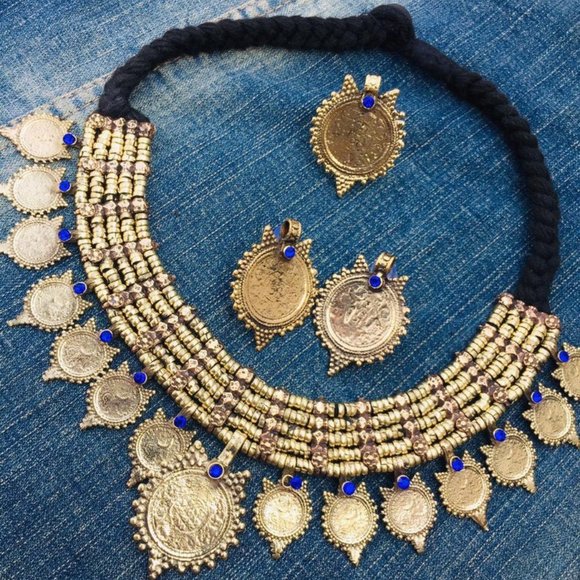 Afghan Tribal Coins Jewelry Set, Afghan Coins Jewelry, Antique Coins - Picture 4 of 6